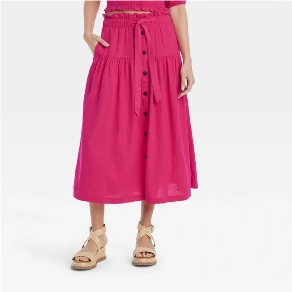 Universal Thread 2X Button Front Tie Waist Midi Skirt - Picture 1 of 7